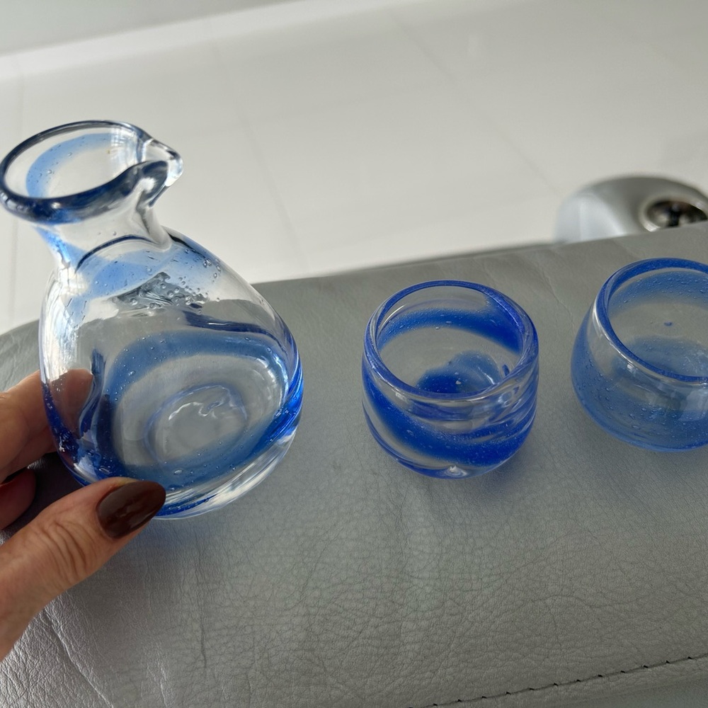 Blue Glass Sake and Cups Set